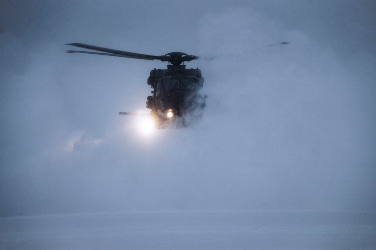 NH90 helicopter in white-out