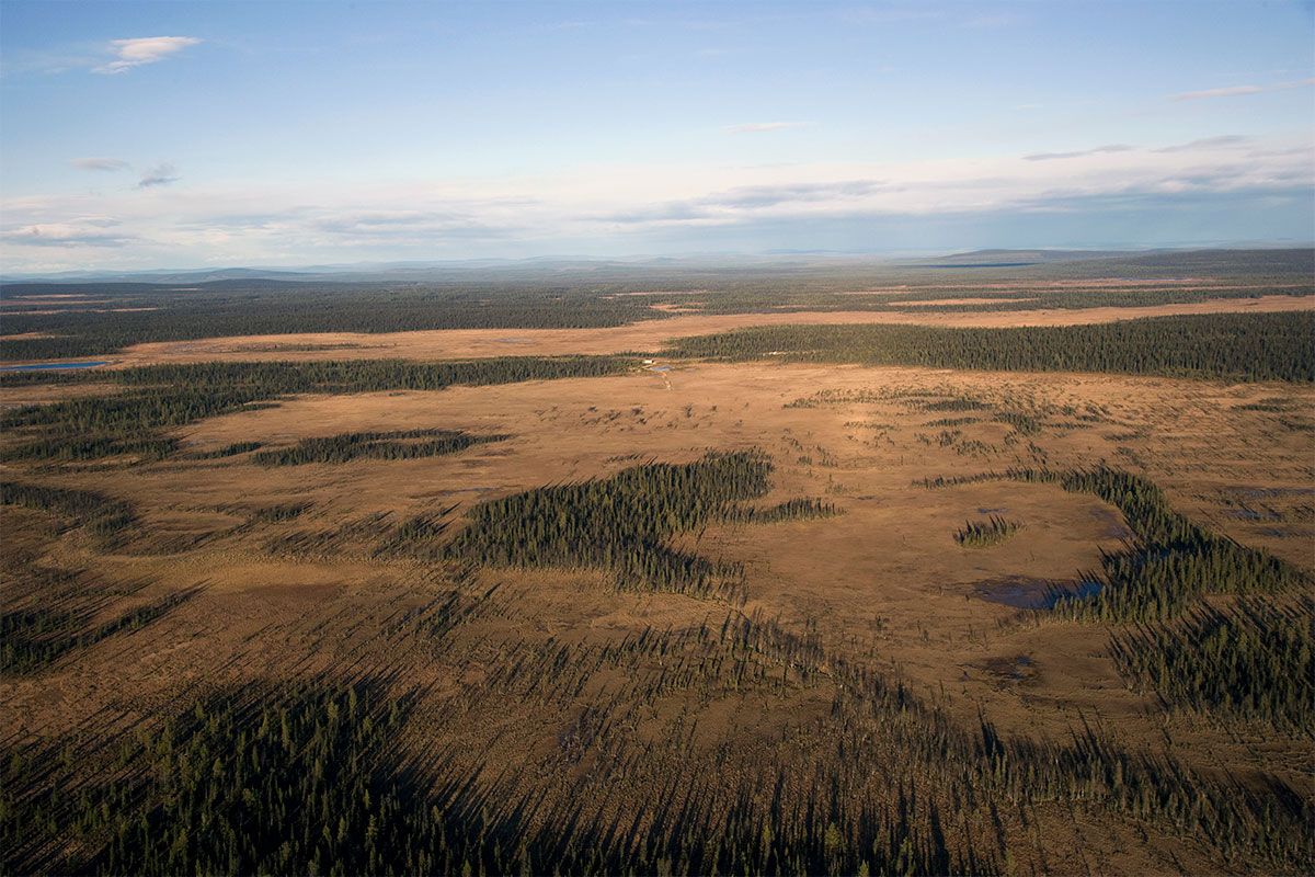 Aerial photo showing the wide open spaces at Vidsel Test Range in summertime
