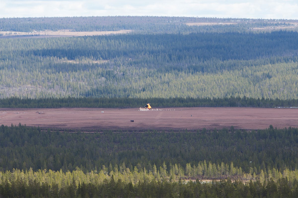 Aerial photo of Älvdalen Firing Range, showing the hardened target area in the distance