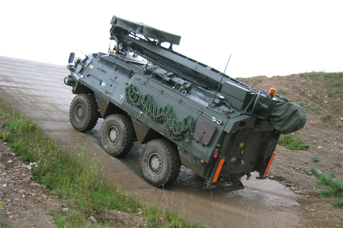 Mobility test of armoured modular vehicle, going uphill