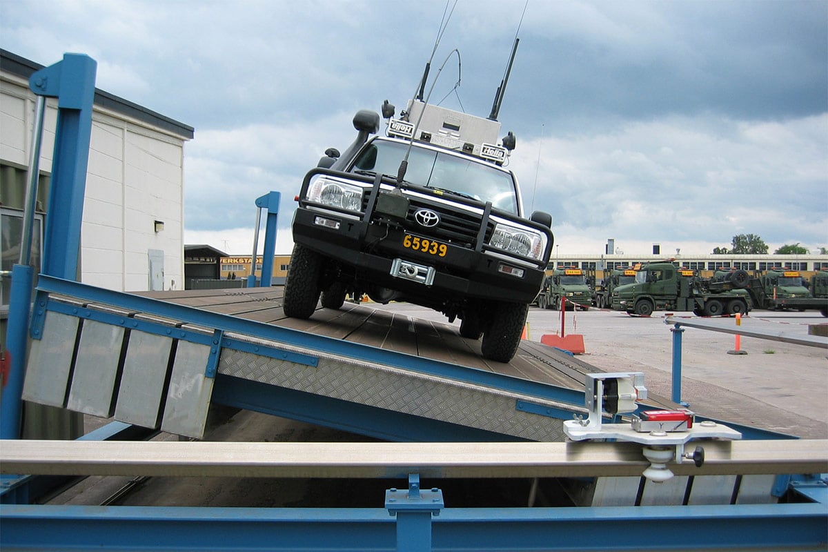 A vehicle being tilted to one side