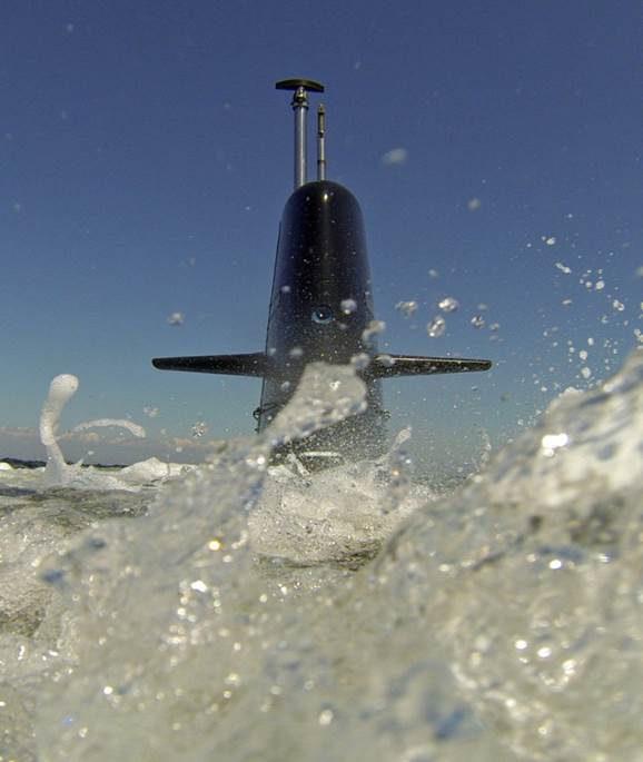Submerging submarine